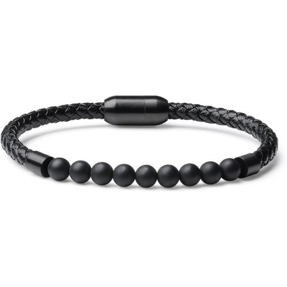 Tiger Eye Onyx Beaded Genuine Leather Bracelet for Men